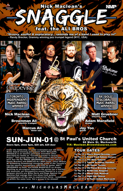 NICK MACLEAN'S SNAGGLE Feat. The ALI BROS -- Award-winning Electric Jazz (warkworth) at St Paul's United Church