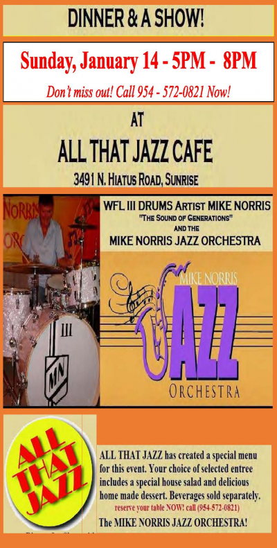Mike Norris Jazz Orchestra at All That Jazz Cafe & Grill - event poster Mike Norris Jazz Orchestra at All That Jazz Cafe & Grill