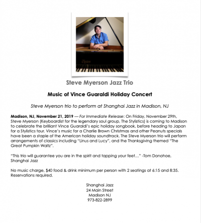 Steve Myerson Trio at Shanghai Jazz Restaurant & Bar