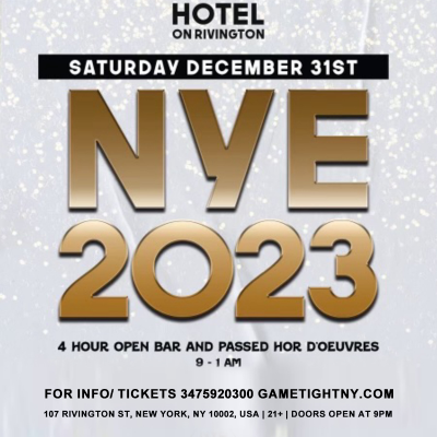 Hotel On Rivington New Year's Eve Party 2023 at Hotel On Rivington - event poster Hotel On Rivington New Year's Eve Party 2023 at Hotel On Rivington
