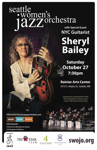 Seattle Women's Jazz Orchestra F. Sheryl Bailey at Earshot Jazz Festival at Rainier Arts Center - event poster Seattle Women's Jazz Orchestra F. Sheryl Bailey at Earshot Jazz Festival at Rainier Arts Center