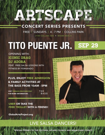 Tito Puente, Jr at Artscape Concert Series at Collins Park - event poster Tito Puente, Jr at Artscape Concert Series at Collins Park