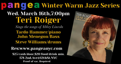 Teri Roiger Sings Abbey Lincoln at Pangea - event poster Teri Roiger Sings Abbey Lincoln at Pangea