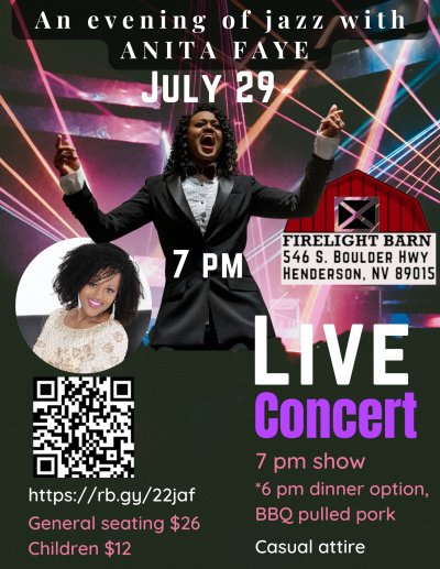 An Evening Of Jazz With Anita Faye at Firelight Barn - event poster An Evening Of Jazz With Anita Faye at Firelight Barn