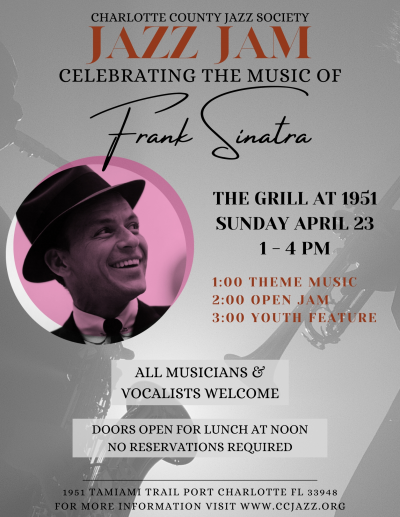 Charlotte County Jazz Society April Jazz Jam at The Grill At 1951 - event poster Charlotte County Jazz Society April Jazz Jam at The Grill At 1951