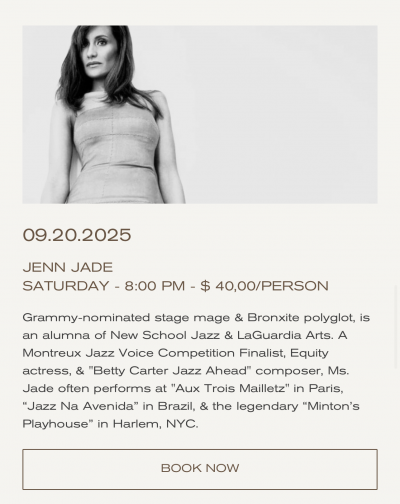 Jenn Jade 4tet at The Baretto At Fasano Hotel - event poster Jenn Jade 4tet at The Baretto At Fasano Hotel