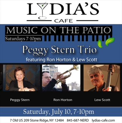 Peggy Stern Trio W/ Ron Horton & Lew Scott at Music On The Patio at Lydia's Cafe - event poster Peggy Stern Trio W/ Ron Horton & Lew Scott at Music On The Patio at Lydia's Cafe