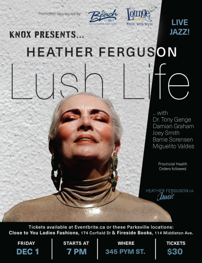 Heather Ferguson - Lush Life Parksville at Knox United Church - event poster Heather Ferguson - Lush Life Parksville at Knox United Church