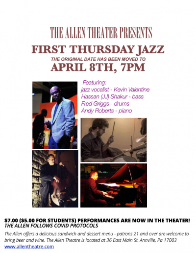 Andy Roberts Trio W Guest Vocalist Kevin Valentine at Allen Theater - event poster Andy Roberts Trio W Guest Vocalist Kevin Valentine at Allen Theater