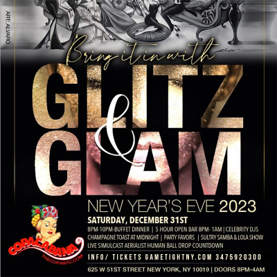 Glitz & Glam Nye 2023 At The Copacabana Loft 51 Party at Loft 51 - event poster Glitz & Glam Nye 2023 At The Copacabana Loft 51 Party at Loft 51