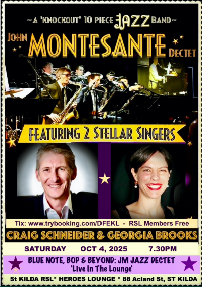 Georgia Brooks + Craig Schneider sing with 10pc JM Jazz Dectet