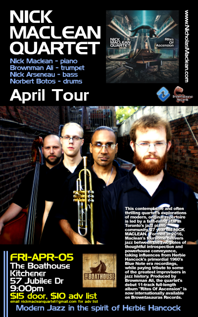 NICK MACLEAN QUARTET feat. BROWNMAN ALI (Kitchener) at The Boathouse