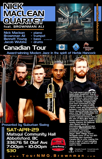 NICK MACLEAN QUARTET Feat. BROWNMAN ALI - Presented By Suburban Swing (abbotsford) at Matsqui Community Hall