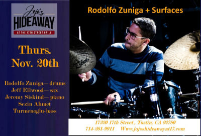 Rodolfo Zuniga + Surfaces at Jojo's Hideaway At 17th Street Grill