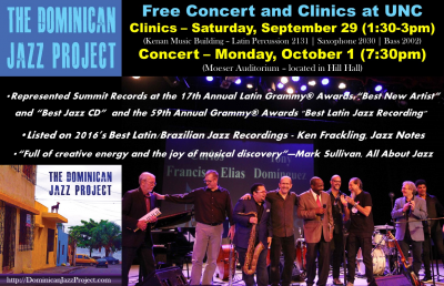 The Dominican Jazz Project - Afternoon Masterclasses at University Of North Carolina Department Of Music Kenan Music Building - event poster The Dominican Jazz Project - Afternoon Masterclasses at University Of North Carolina Department Of Music Kenan Music Building