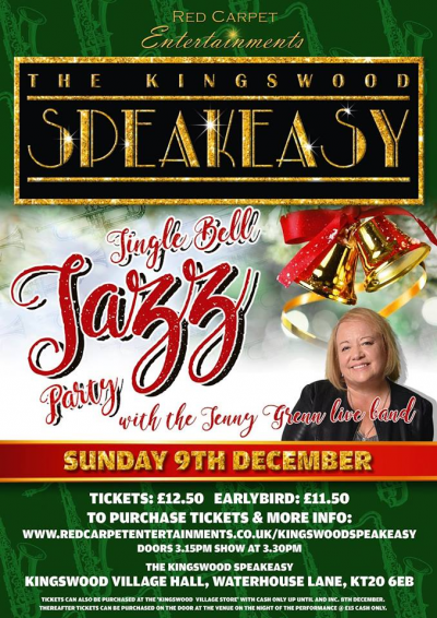 Jingle Bell Jazz Party With Jenny Green Live Band at Kingswood Speakeasy/ Village Hall - event poster Jingle Bell Jazz Party With Jenny Green Live Band at Kingswood Speakeasy/ Village Hall