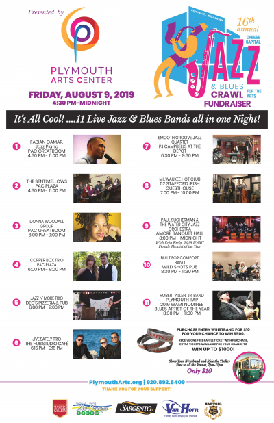 Cheese Capital Jazz & Blues Crawl For The Arts  at Cheese Capital Jazz And Blues Crawl Festival For The Arts at Plymouth Arts Center