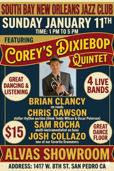 South Bay New Orleans Jazz Club - Ft. Coreys Dixiebop Quintet at Alvas Showroom