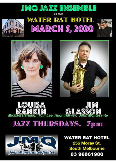 Louisa Rankin + Jim Glasson with John Montesante Quintet at The Water Rat Hotel