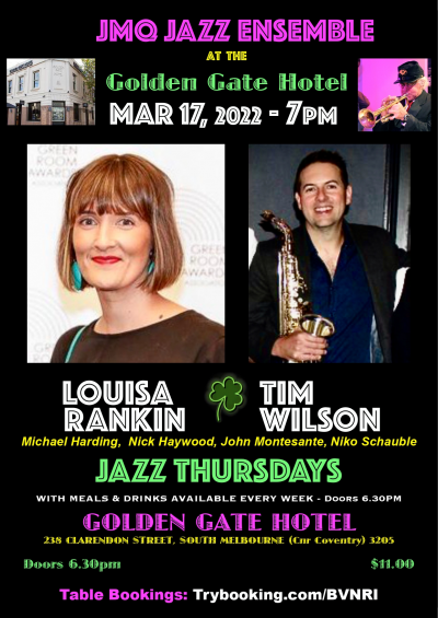 Louisa Rankin & Tim Wilson feature With JMQ Jazz Ensemble at The Golden Gate Hotel - event poster Louisa Rankin & Tim Wilson feature With JMQ Jazz Ensemble at The Golden Gate Hotel