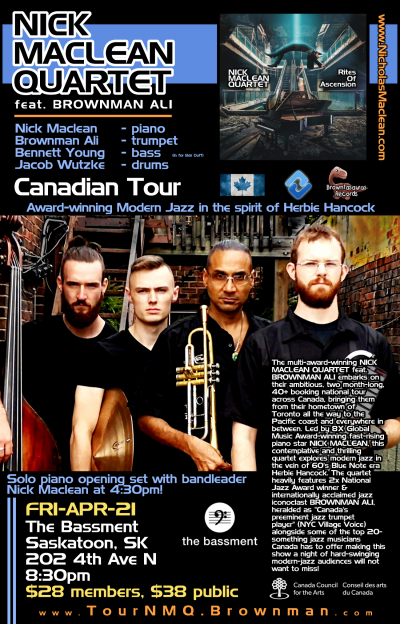 NICK MACLEAN QUARTET Feat. BROWNMAN ALI (saskatoon) at The Bassment