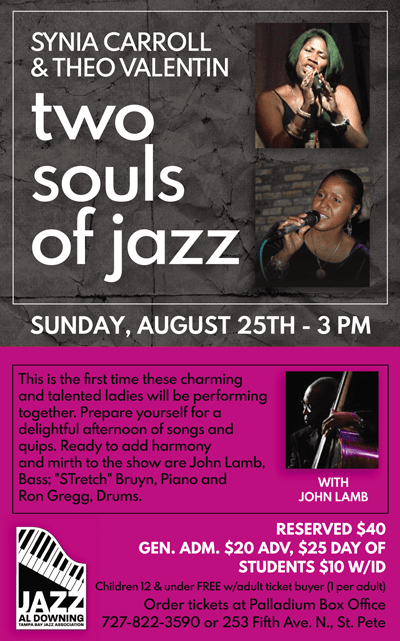 Synia Carroll And Theo Valentin: Two Souls Of Jazz at The Palladium’s Side Door Cabaret
