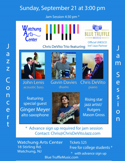 Chris Devito Trio With Ginger Meyer at The Watchung Arts Center - event poster Chris Devito Trio With Ginger Meyer at The Watchung Arts Center