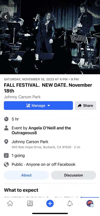 Angela O'Neill and the Outrageous8 at Johnny Carson Park