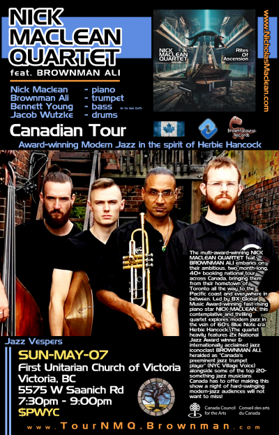 NICK MACLEAN QUARTET Feat. BROWNMAN ALI (Victoria) at First Unitarian Church Of Victoria