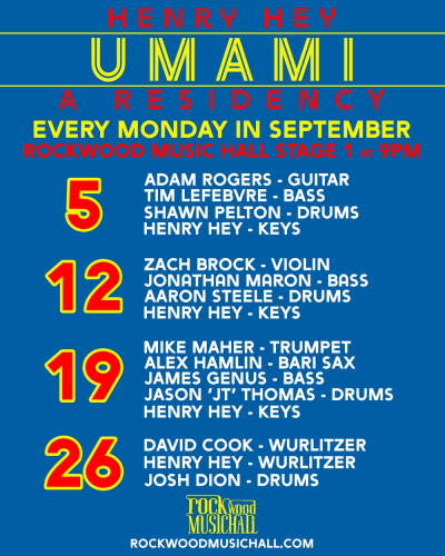 Henry Hey: Umami Residency at Rockwood Music Hall - event poster Henry Hey: Umami Residency at Rockwood Music Hall