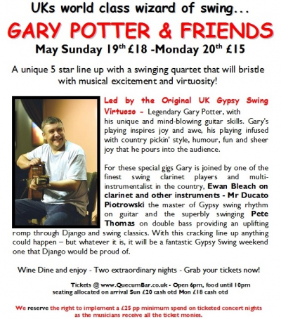 UKs World Class Wizard Of Swing... Gary Potter & Friends at Le QuecumBar - event poster UKs World Class Wizard Of Swing... Gary Potter & Friends at Le QuecumBar