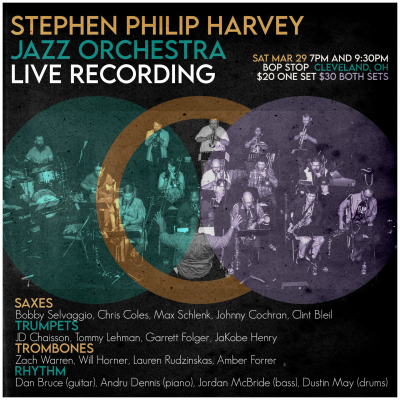 Stephen Philip Harvey Jazz Orchestra Live Recording at BOP STOP - event poster Stephen Philip Harvey Jazz Orchestra Live Recording at BOP STOP