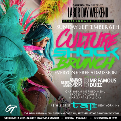 Taj Lounge Nyc Ldw Hip Hop Vs. Reggae® Sunday Funday Brunch Party at Taj Lounge - event poster Taj Lounge Nyc Ldw Hip Hop Vs. Reggae® Sunday Funday Brunch Party at Taj Lounge