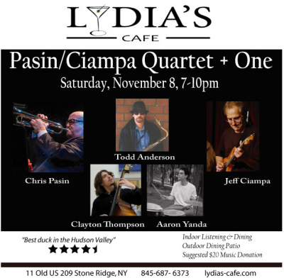 Pasin/ciampa Quartet + One at Lydia's Cafe - event poster Pasin/ciampa Quartet + One at Lydia's Cafe