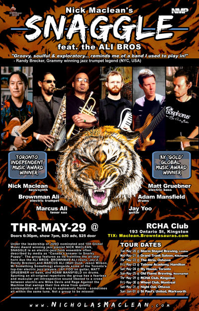NICK MACLEAN'S SNAGGLE Feat. The ALI BROS -- Award-winning Electric Jazz (kingston) at Rcha Club