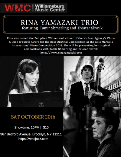 Rina Yamazaki Trio at Williamsburg Music Center - event poster Rina Yamazaki Trio at Williamsburg Music Center