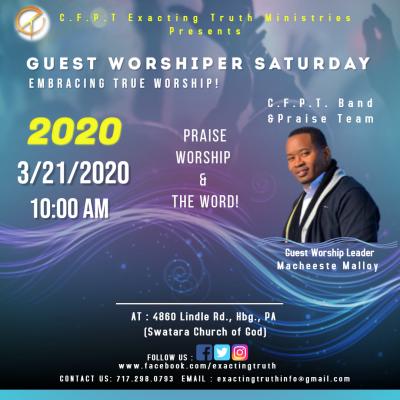 Macheeste Malloy Joins C.f.p.t. Praise Band As Guest Worshiper at Swatara Church Of God - event poster Macheeste Malloy Joins C.f.p.t. Praise Band As Guest Worshiper at Swatara Church Of God