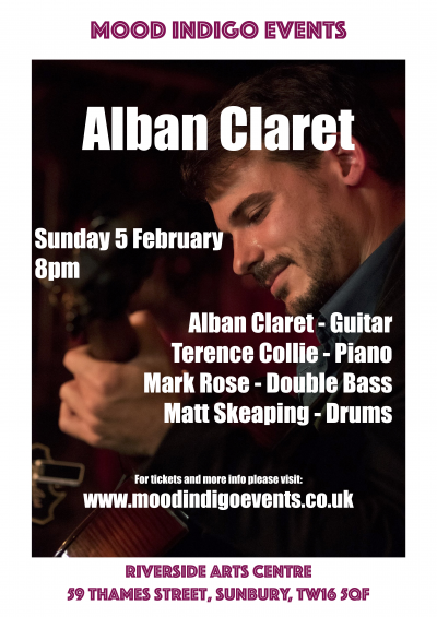 Alban Claret - Riverside Arts Jazz at Riverside Arts Centre - event poster Alban Claret - Riverside Arts Jazz at Riverside Arts Centre