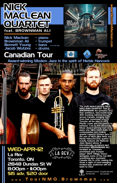 Nick Maclean Quartet Feat. Brownman Ali at La Rev - event poster Nick Maclean Quartet Feat. Brownman Ali at La Rev