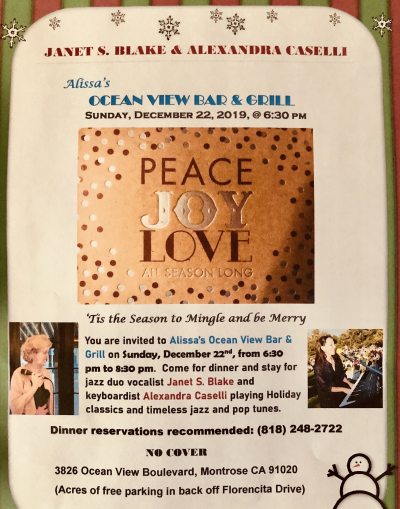 Jazz Duo Janet S. Blake & Alexandra Caselli at Ocean View Bar And Grill - event poster Jazz Duo Janet S. Blake & Alexandra Caselli at Ocean View Bar And Grill