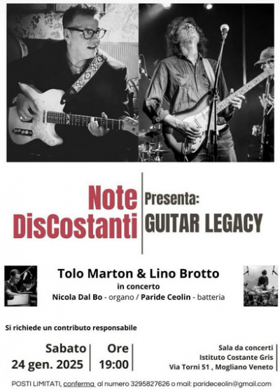 GUITAR LEGACY feat. TOLO MARTON & LINO BROTTO at Istituto Costante Gris - event poster GUITAR LEGACY feat. TOLO MARTON & LINO BROTTO at Istituto Costante Gris