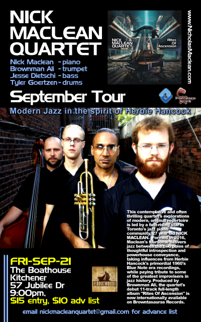 NICK MACLEAN QUARTET feat. BROWNMAN ALI (Kitchener) at The Boathouse