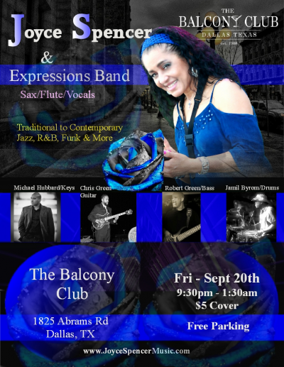 Joyce Spencer & Expressions Band at The Balcony Club - event poster Joyce Spencer & Expressions Band at The Balcony Club