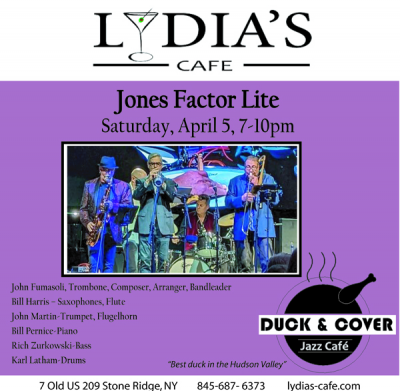 The Jones Factor Lite at Lydia's Cafe - event poster The Jones Factor Lite at Lydia's Cafe