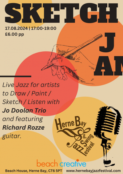 Sketch Jam For Artists With Jo Doolan Trio at Herne Bay Jazz And Swing Festival at Beach Creative Arts Centre - event poster Sketch Jam For Artists With Jo Doolan Trio at Herne Bay Jazz And Swing Festival at Beach Creative Arts Centre