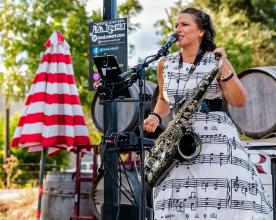 Ava Lemert, the Singing Saxstress at the Inn at Freeport Wine Country Inn