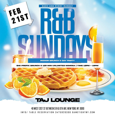 Taj Lounge Nyc Sunday Funday Hip Hop Vs. Reggae® Brunch & Day Party at Taj Lounge