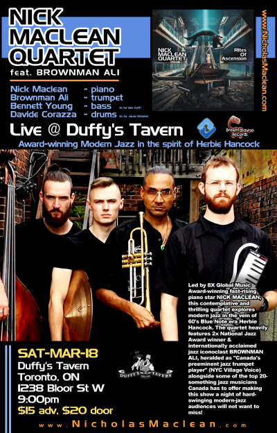 NICK MACLEAN QUARTET Feat. BROWNMAN ALI (toronto) at Duffy's Tavern