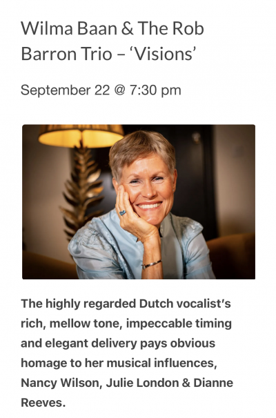 Wilma Baan & The Rob Barron Trio – ‘Visions’ at The George IV