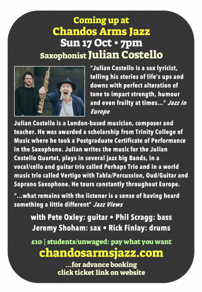 Saxophonist Julian Costello at Chandos Arms Jazz